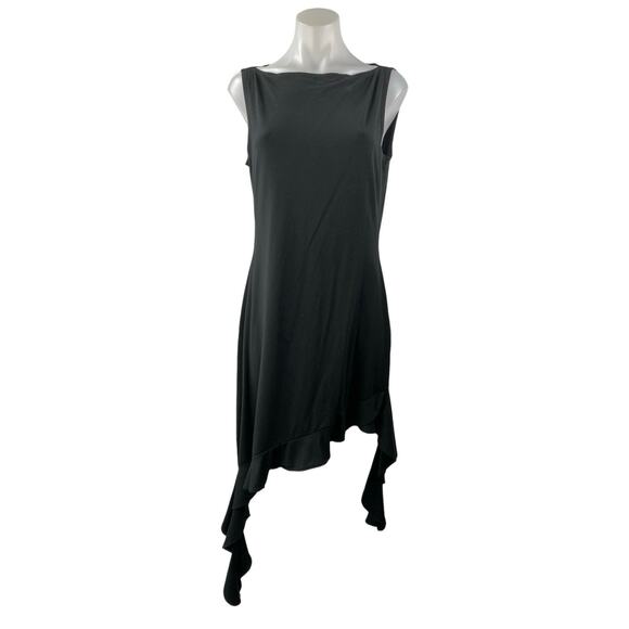 Reformation Quinley Black Sleeveless High Neck Asymmetric Ruffle Tank Dress L - Picture 2 of 5